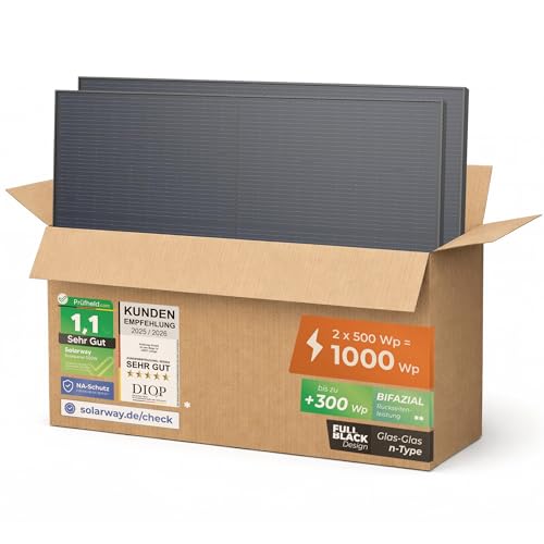 Solarway 500W Solarpanel Full Black Bifazial Glas/Glas PV Panel mit