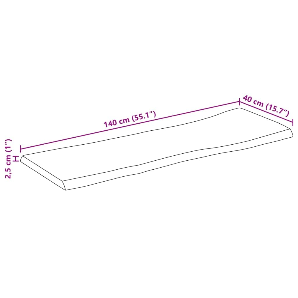 vidaXL Tablero de Mesa Borde Natural Madera Maciza Mango 140x40x2,5 cm, Superficie de Mesa, Tablero de Mesa de Madera, Tablero de reemplazo