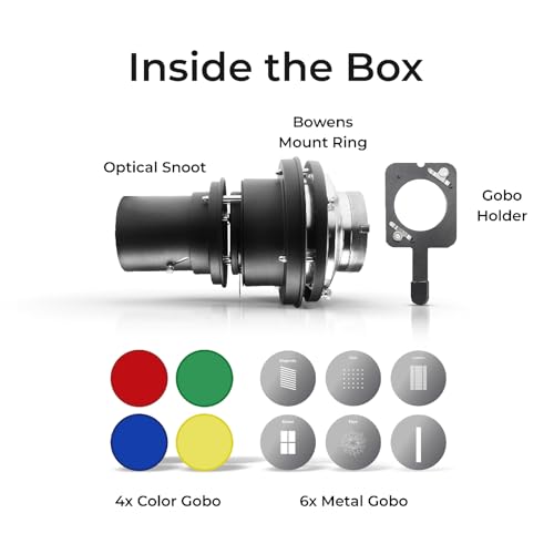 Image of Digitek (DS 230) Bowens Mount Optical Snoot Kit for Studio Light Flash, Accessories with 6X Gobos & 4X Color Gels (Red /Yellow /Green /Blue), Multifunction Focus Ring, Premium Metal Construction