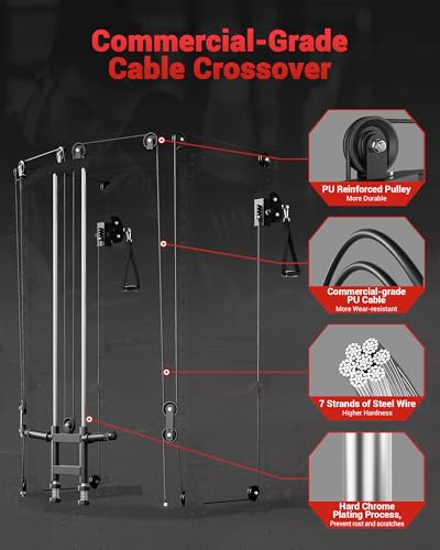 Power Cage, Multi-Functional Power Racks for Home Gym with Cable Crossover System, 1600LBS Weight Capacity Fitness Squat Rack for Strength Workout with More Training Attachment