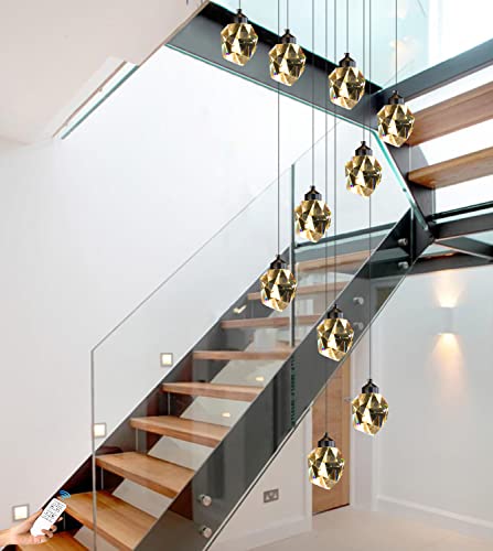 Idequy 10-Lights Black Staircase Crystal Chandeliers For Living Room120Inches Long Foyer Entrance Crystal Pendant Light High Ceiling Crystal Chandeliers Dimmable 3000-6000K Led #TOP4