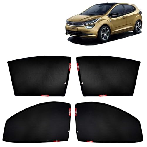 Image of KINGSWAY Car Sun Shade Curtains Only Compatible with Tata Altroz (2020 Onwards) | Z-Black Fix-Type (Non-Magnetic) | UV & Heat Protection | Pack of 4 Pcs