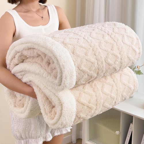 Sherpa Twin Size Blanket for Bed - Fleece Soft Cozy Fuzzy Blankets Thick Warm for Winter and All Seasons White Women 60 * 80 Inches