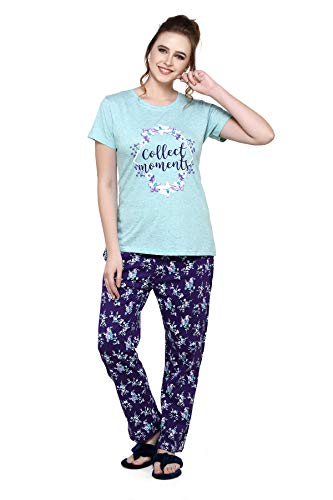 Image of Evolove Women's Cotton Round Neck Short SleevesNight Suit Set /Top Pyjama Set Super Soft Comfortable (Nightsuit-Round-HS-4)