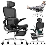 Ergonomic Office Chair, Mesh Seat Cushion with Flip-Up Armrests and 3D Headrest, Adjustable Lumbar Support, SGS Class 4 Gas Clylinder, Black