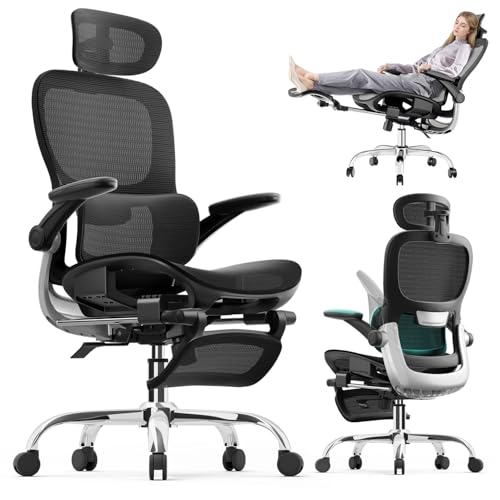 Ergonomic Office Chair, Mesh Seat Cushion with Flip-Up Armrests and 3D Headrest, Adjustable Lumbar Support, SGS Class 4 Gas Clylinder, Black