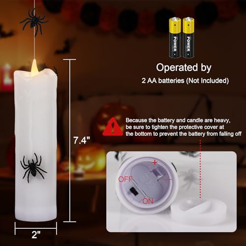 Image of Halloween Floating Candles Flameless with 3D Spider, Set of 4 Hanging Candles Floating with Fishing Line, Floating Candle with Remote, Halloween Candle with 3 Black Spider for Home Decor