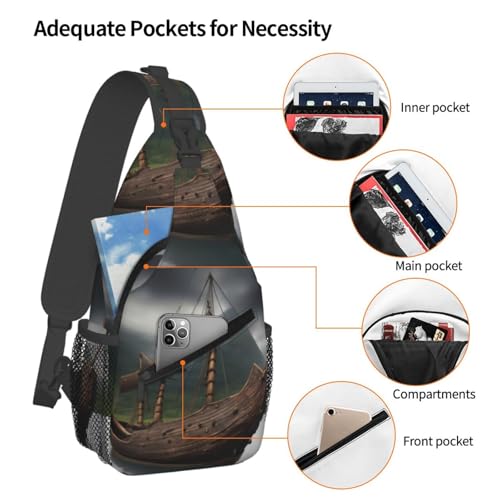 Mochila de bandolera para senderismo con estampado barco vikingo miniatura 4