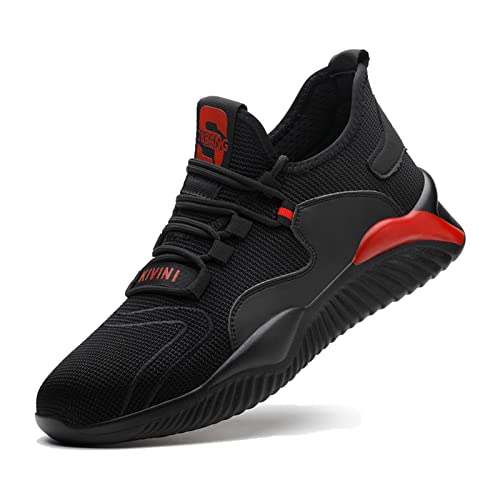 USOR Safety Work Steel Toe Shoes for Men Women, Lightweight Breathable, Anti Smashing Anti Puncture, Widening Steel Toe Cap, Comfortable Work Boots, Puncture Proof, Black, Size 9.5 US Men