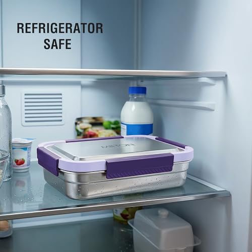 Image of MILTON Modern Meal Sr. Stainless Steel Tiffin, Set of 2 (950 ml,150 ml), Purple | Food Grade | BPA Free | Refrigerator Safe | Odour Free I Durable and Stylish Lunch Box for Home, Office & Travel