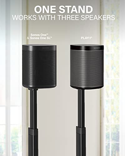 Sanus Adjustable Height Wireless Speaker Stands Designed For Sonos One, One Sl, And Play:1 - Tool-Free Adjustment Up To 16" And Built-In Cable Management - Black / Pair #TOP2