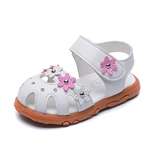 Toddler Little Girl's Summer Soft Closed-Toe Princess Flower Outdoor Casual Sandals for Kid Girl Lightweight Anti-Slip Leather Flats