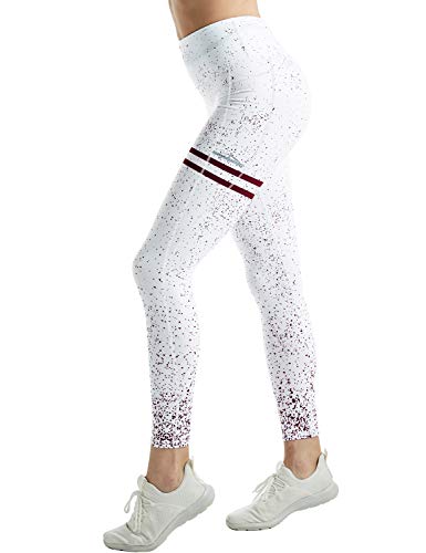 COOLOMG Women's Leggings Yoga Trousers Printed Sports Trousers Fitness Running Trousers Long with Pockets + 1 Piece Headband sweatband multi-way, womens, White, S