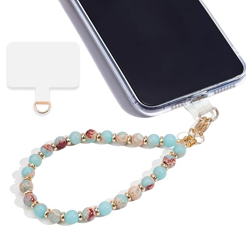 Image of Marble Beaded Phone Wrist Strap for Women, Detachable Design | 304 Steel Core, detachable phone wristlet with tether tab, keeps your phone secure for shopping, travel and daily use.