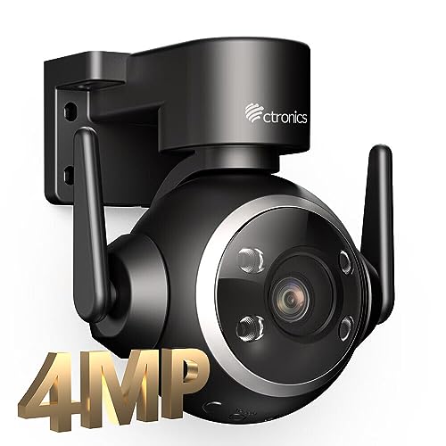 Ctronics 防犯カメラ 屋外 2.5K 4MP 5G Wi-Fi 対応 自動追跡 スマート暗視 ヒューマン検知 声光威嚇 プリセット機能 ONVIF/FTP/NAS対応 警報通知 音声通話 遠隔操作 24時間常時録画 検知エリア特定 天井/壁面取付 パンチルト 128GBMicro SDカード対応 有線LANケーブル/防犯ステッカー付 iOS/Android/PC対応