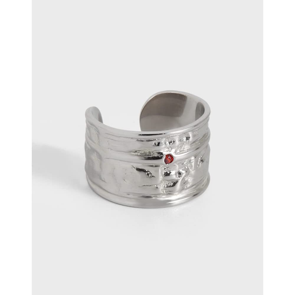 HGJH Verstellbarer Ring, S925 Sterling Silber Textur Zirkon Ring Verstellbare Ringe Unregelmäßigkeit Offener Ring Silber Daumenring Ewigkeitsring Hochzeit Charme Schmuck Geschenke Für Männer Mädchen