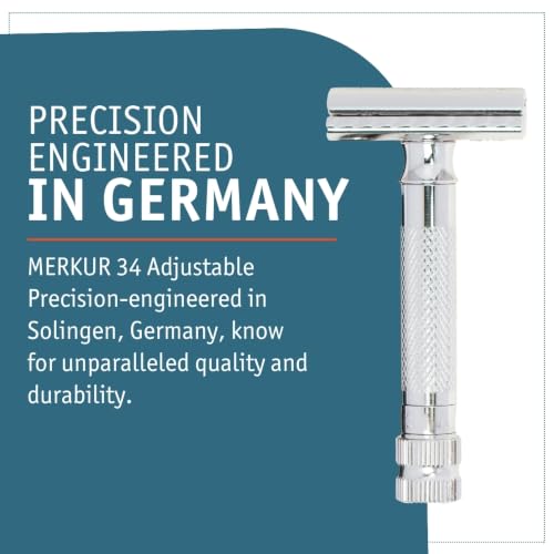 Image of MERKUR 34 Adjustable 2-Piece Double-Edge Safety Razor for Men in Bright Chrome with Standard Handle and Closed Comb - Adjustable Blade Gap, Made in Germany