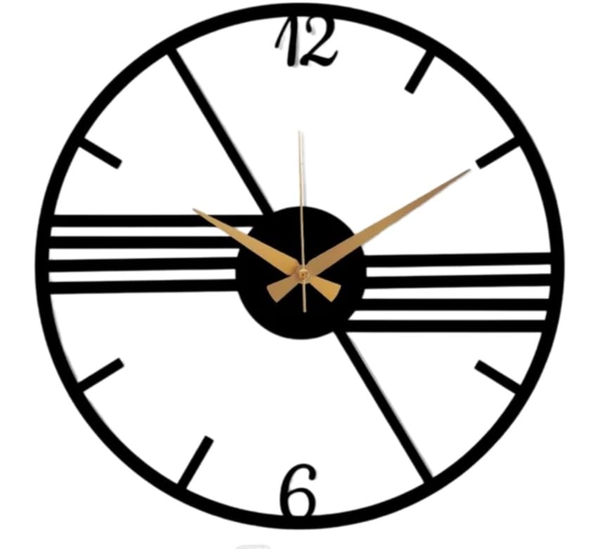 Image of Wall Clock Stylish Metal Analog Wall Clock for Living Room, Bedroom, Office, Kitchen, Home and Hall | Antique Fancy Big Size Modern Wall Watch (Black ST-18, 50 CM)