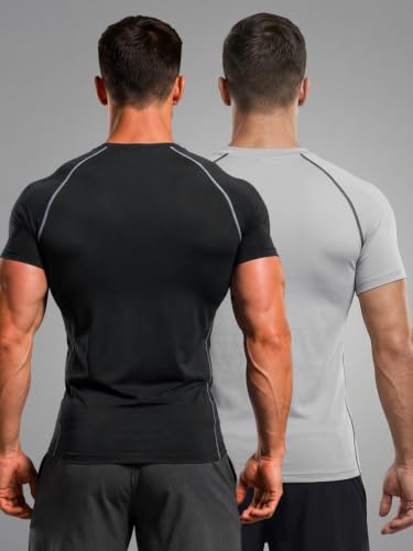 Image of CHKOKKO Men's Compression Gym T-Shirt for Running, Workout, Training, Sports & Activewear | Quick Dry Breathable Stretch Fabric | Body Fit Half Sleeve Athletic Sports Tee for Men