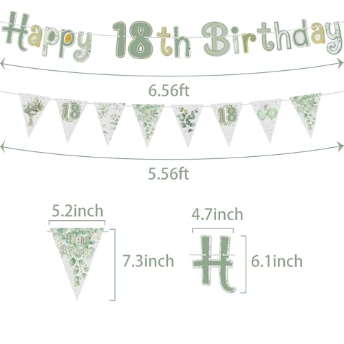 Eucalyptus 18th Birthday Decorations for Girls Boys, Time to Adult Happy Birthday Banner Cake Topper Olive Green Foil Number 18 Balloons Kit for 18 Year Old Birthday Party Supplies - image 4