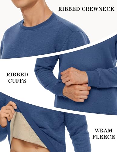 Image of TACVASEN Men's Crewneck Sweatshirt Warm Sherpa Lined Thermal Sweatshirts Heavyweight Long Sleeve Winter Fleece Pullover Shirt