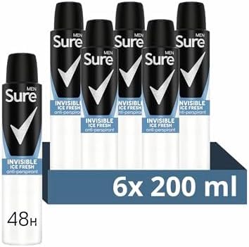 Sure Men Invisible Ice Fresh Anti-Perspirant Deodorant Spray, 200ml, Pack of 6