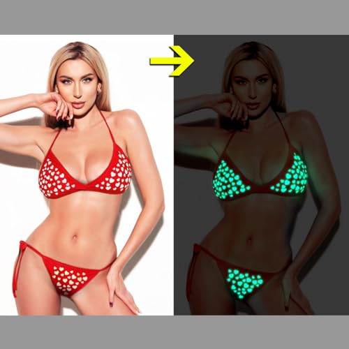 exciting Lives Glow in The Night Bikini Set - Sexy Lingerie Set - Gift for Girlfriend, Wife, Anniversary, Birthday, Valentines Day, Honeymoon, Dating Red - Image 2