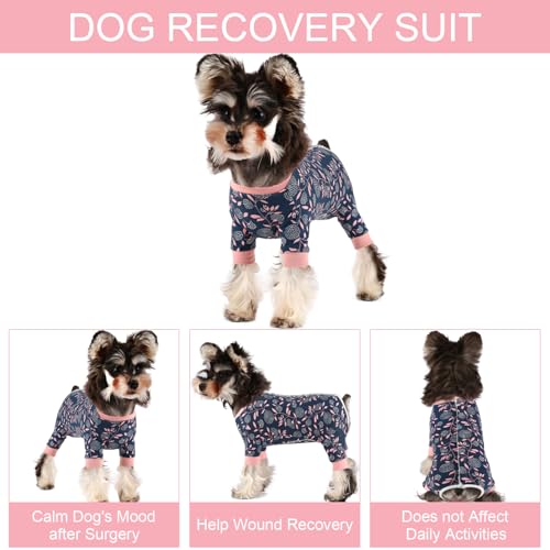 Image of Dog Recovery Suit Female Male Dog Onesie for Surgery, Fit for Small Dog Breed Dog Body Suits After Surgery Dog Surgical Suit Pink /Blue Flower /XL