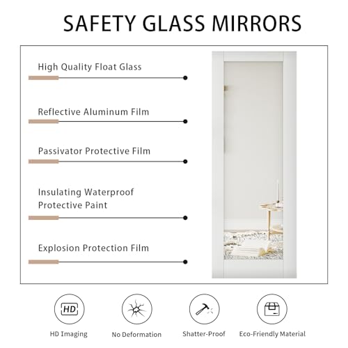 SOLRIG 24" x 80" French Interior Door - 1 Lite Mirror Glass Pantry Door Panels, Closet & Bathroom Single Door Slab, White Primed, MDF - Finished Door Panel