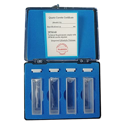 Cuvettes for Spectrophotometer (4 Pack) | Standard, 45 mm Height, 3.5 ml Capacity | Wavelength Range 190-2500 nm, UV Quartz, Square Shape | Accurate Readings for UV-VIS Absorbance Studies