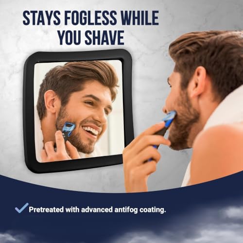Image of MIRRORVANA Fogless Shower Mirror for Shaving with Upgraded Suction, Anti Fog Shatterproof Surface and 360 Swivel, 1X Magnifying, 6.3 x 6.3 Inch (Black)