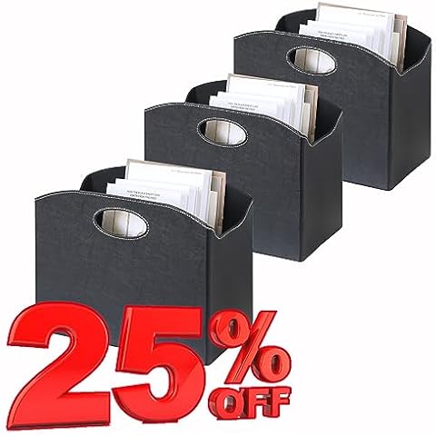 EZDeco 3 Pack Black Magazine Holder Foldable Magazine Rack Floor PU Leather File Holder Cover