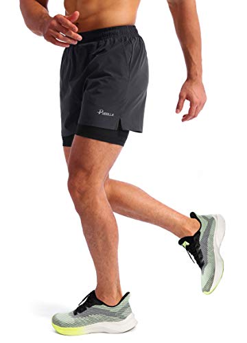 Image of Pudolla Men's 2 in 1 Running Shorts 5 inch Quick Dry Gym Athletic Workout Shorts for Men with Phone Pockets