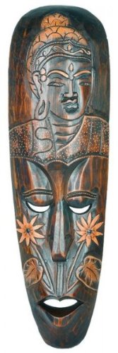 Masque avec Bouddha, au choix dans 50 cm ou 100 cm, Masque en bois de Bali, mural Masque, Bois, env. 50 cm