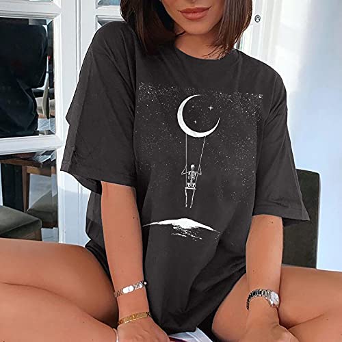 Image of Summer Y2k Tops for Womens, Casual Vintage Short Sleeve T-Shirt, Girls Oversize Loose Round Neck Elastic Tee