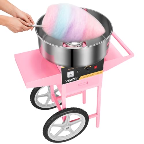 VEVOR Electric Cotton Candy Machine Cart, 1000W Commercial Floss Maker w/Stainless Steel Bowl, Sugar...