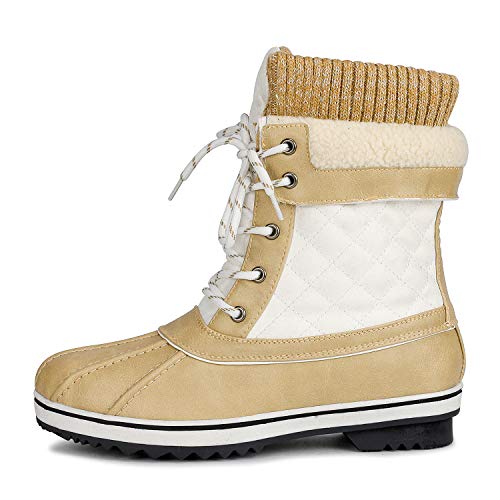 Dream Pairs Women's Monte_01 Beige White Mid Calf Waterproof Winter Snow Boots Size 10 M Us #TOP2