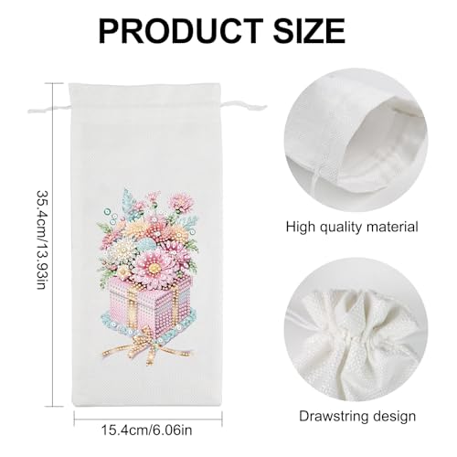 Image of DIY 5D Diamond Painting Gift Wrap, Special Shaped Diamond Art Linen Cover for Champagne Decoration, Christmas Wedding Birthday Party Supplies (Flower Gift)