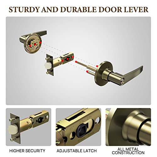 Vicmeon Entrance Lever Door Handle, Keyed Entry Door Lock, Entrance Door Lever With Keys For Exterior/Interior Doors, Reversible For Right And Left Side, Antique Brass #TOP3