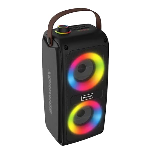 Denver BTV-230 – Cassa Bluetooth potente portatile con luci RGB, altoparlante Bluetooth 100W Max, USB/SD/AUX, 7h di autonomia, microfono integrato