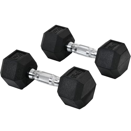 HOMCOM 2x6kg Rubber Hex Dumbbell Set Anti-Rolling Free Weights Dumbbells