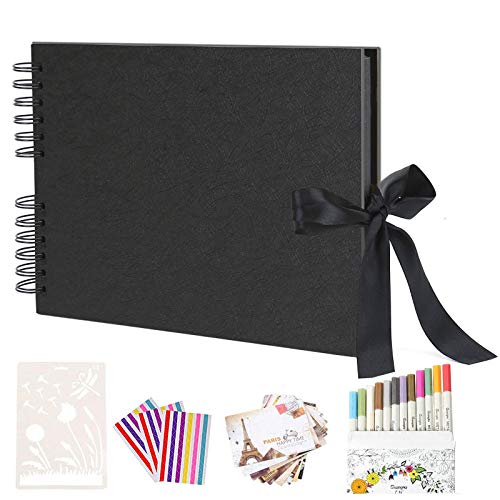 AIOR Album Fotos para Pegar Grande Album Fotos Autoadhesivo 80 Páginas Negras, DIY Scrapbooking Album para Boda, Aniversario Navidad Regalo Originales para Mujer Los Padres Amigos (Raya Negra)