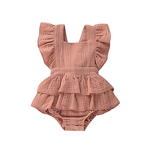 Douhoow Newborn Baby Girls Ruffle Romper Jumpsuit Bodysuit Baby Girl Summer Clothes Outfits (Khaki, 0-3 Months)