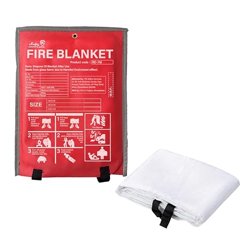 Image of Emergency Fire Blanket | Survival Fiberglass, Flame Retardant, Protection Fire Blanket | Shelter Safety Cover for The Kitchen, Fireplace, Grill, Car, Camping | 2X2 Mtr | Pack of 5
