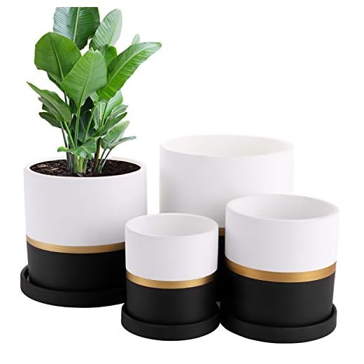 Fasmov 4 Pieces Flower Plant Pot, Ceramic Garden Planter with Drain Hole Saucer, Modern Succulents Containers Plant Containers Flower Pot for All Indoor Plants, Terracotta