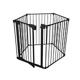 TULANO Guardian 6.0 Black | kratka ochronna do kominka z drzwiami, kratka ochronna na drzwi, kojec, 317 cm, 5-częściowy zestaw elementów, Close N Stop, obustronnie wychylna, metalowa, czarna