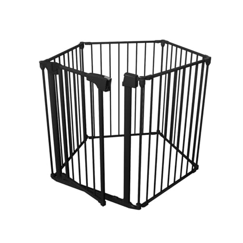 TULANO Guardian 6.0 Black | kratka ochronna do kominka z drzwiami, kratka ochronna na drzwi, kojec, 317 cm, 5-częściowy zestaw elementów, Close N Stop, obustronnie wychylna, metalowa, czarna
