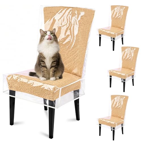 4 Pack Dining Chair Covers, Waterproof Clear Plastic Chair Covers for Dining Chairs, Plastic Seat Chair Protector Keep Chairs Away from Water Dust Stain and Pet Claws W/21 x D/18 Fits Seatbacks 16-23'