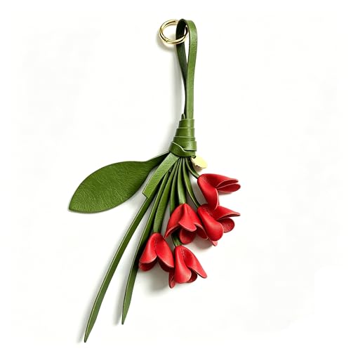 Dhdfisd Flower Bag Charms for Tote Bags Cute Purse Charms for Handbags Leather Leaf Flower Keychain Boho Accessories (RED)