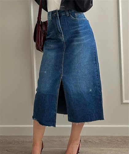 Long Slit Denim Skirts for Women High Waist A Line Maxi Denim Skirt4